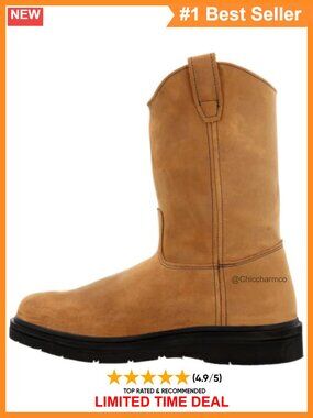 Leather Pull On Work Boot Steel Shank Mid-Calf 11 Inch